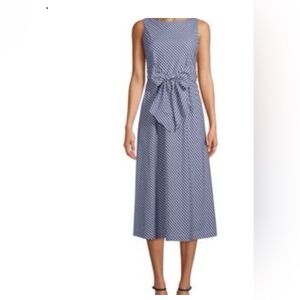 Anne Klein Black and White Gingham Maxi Dress with Tie Waist